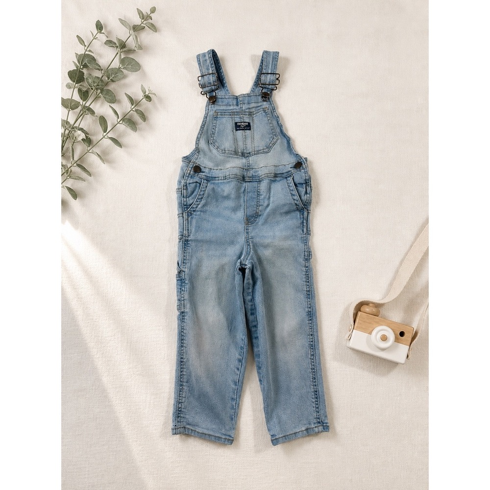 OshKosh Bgosh Kids Light Wash Denim Carpenter Overalls 4T vintage